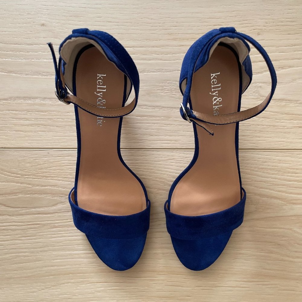 Kelly & Katie Nadia Cobalt Royal Blue Suede Sandals Heels Size 8.5